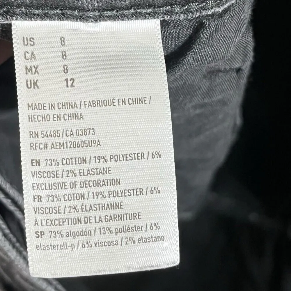 American Eagle Black Frayed Lace Midi AE Denim Jean Shorts Women’s Size 8 - Image 9