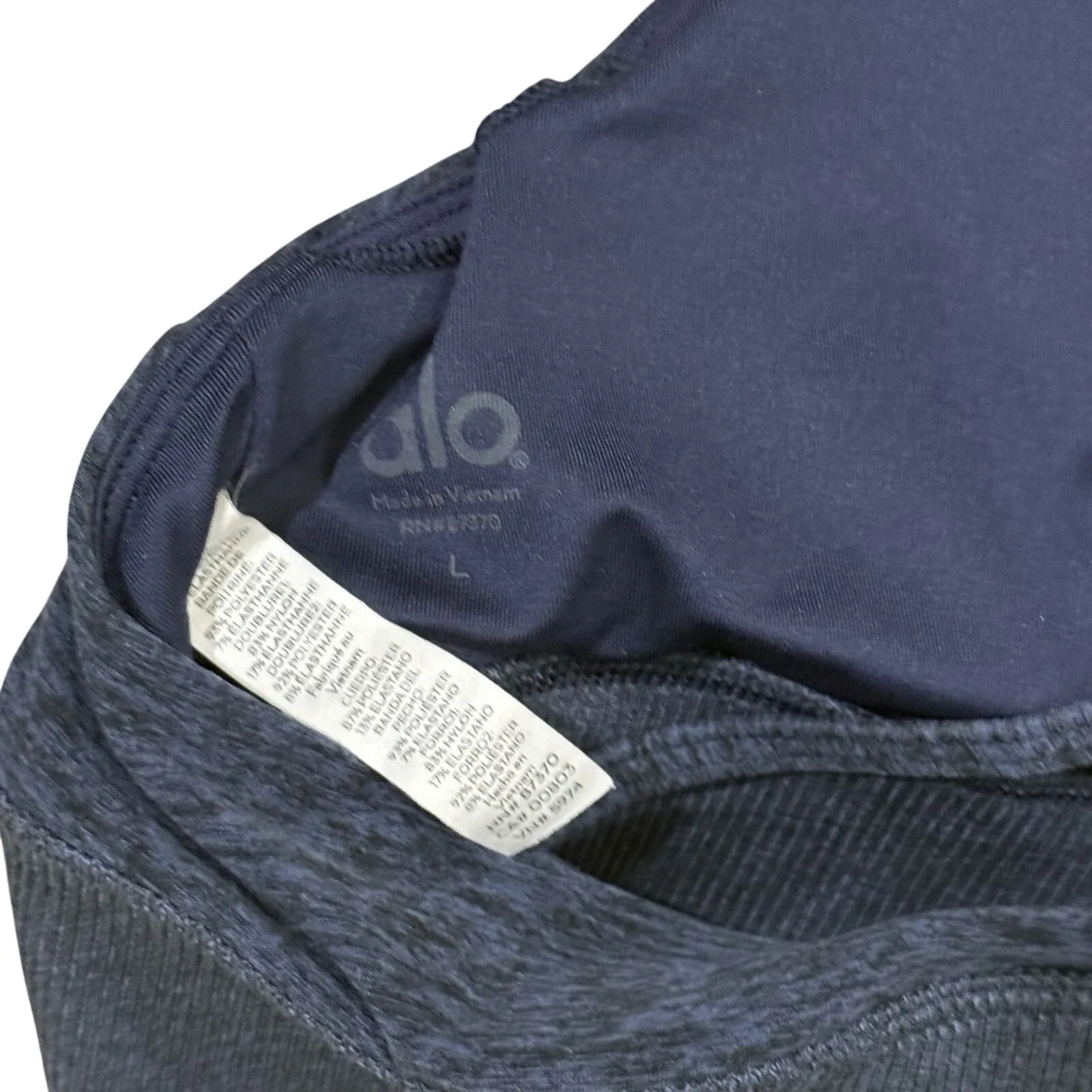 ALO YOGA  ALOSOFT LAVISH Sport Bra Soft Heather Navy Blue Size Large EUC - Image 5