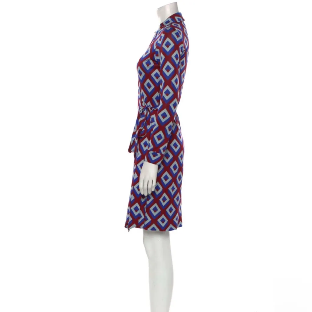 Diane Von Furstenberg NEW Jeanne Silk Red & Blue Geometric Wrap Dress Size 4 - Image 5