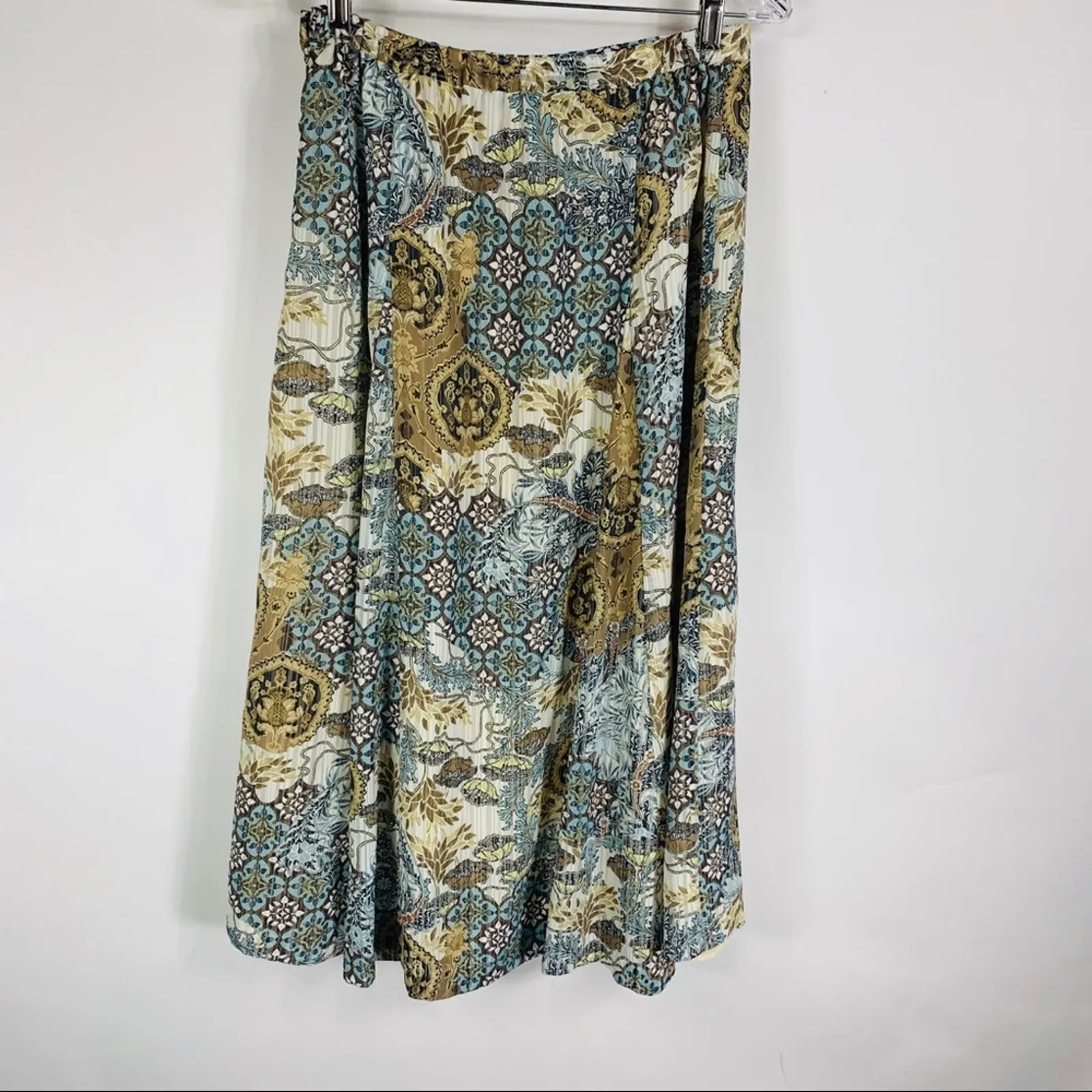Vintage Floral Paisley Pastel Print Midi Skirt Small Blue - Image 2