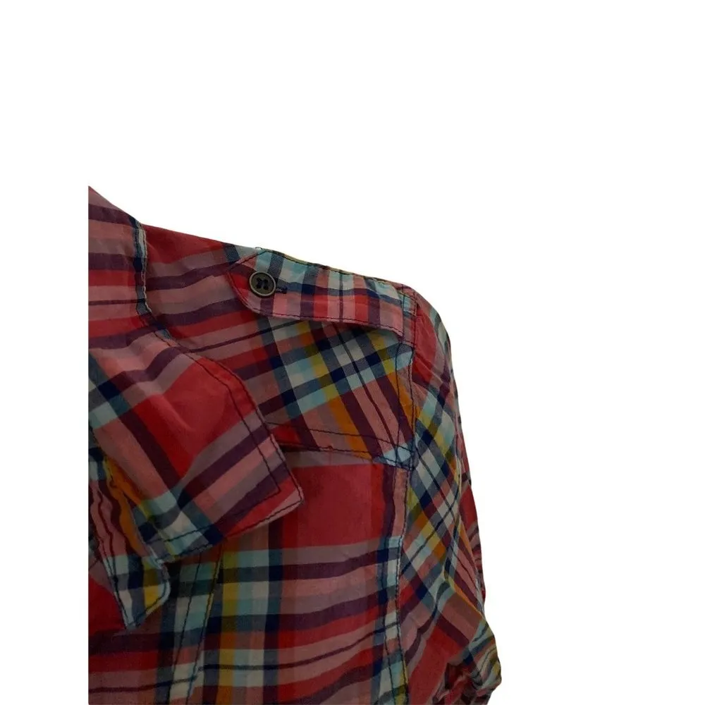 Ultra flirt Plaid button up shirt  L Pink  Plaid 100% cotton - Image 3