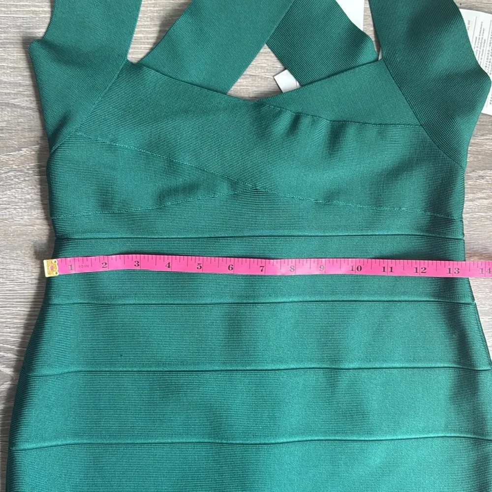 NEW HERVE LEGER Cutout Bandage Midi Dress In Emerald Medium - Image 8