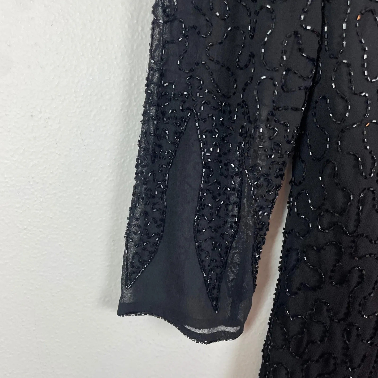 NOS VTG Jessica London Black Fully Beaded Sheer Sleeve‎ Cocktail Party Dress 16W - Image 4