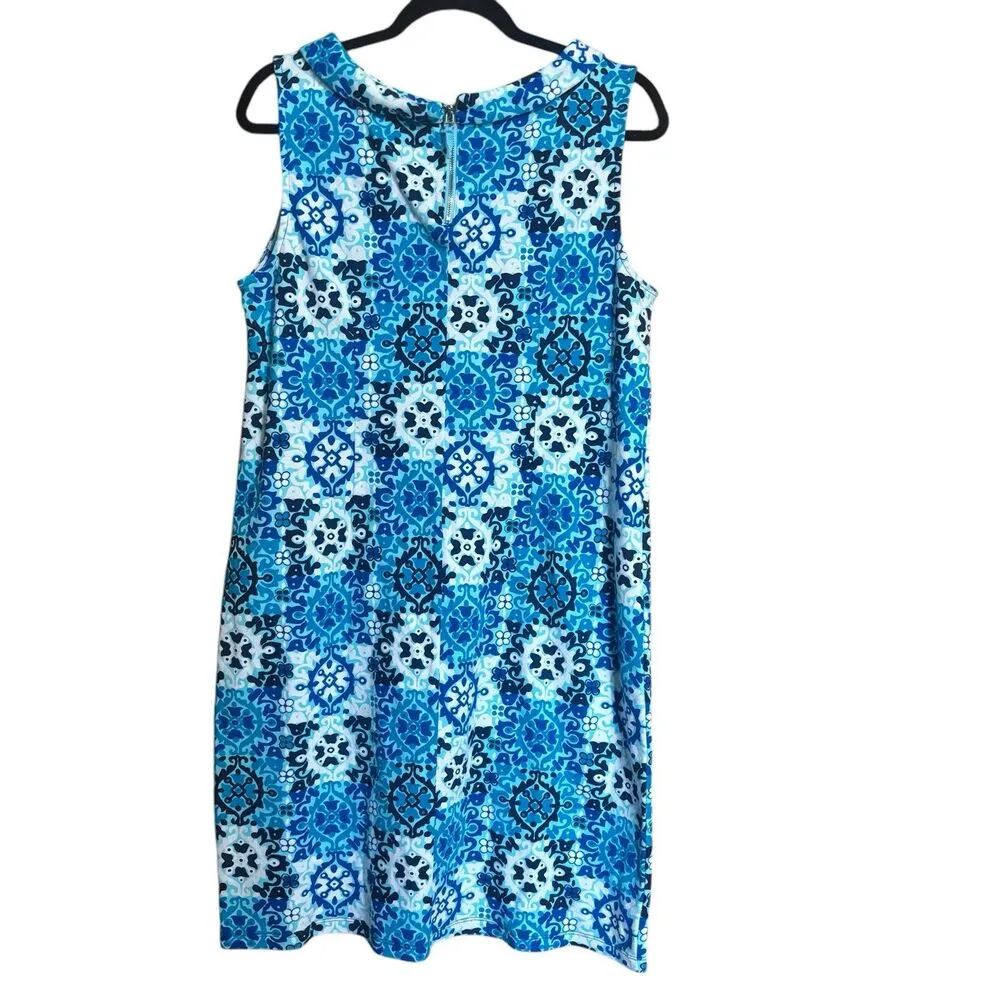 Talbots Sheath Dress Women Large Blue Multi Paisley Artsy Boho Print Sleeveless - Image 5