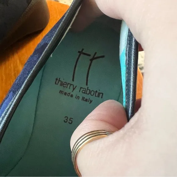 THIERRY RABOTIN Navy Velvet Hero Microfiber Slip On‎ Wedge Shoes Size 35 Blue - Image 3