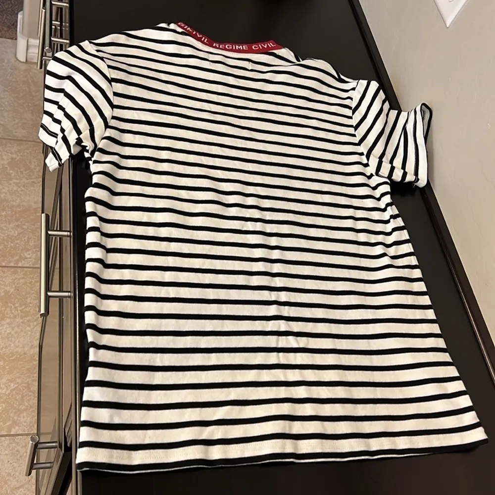 Civil Regime striped Tshirt, 100%Cotton, crew neck with signature trim size L Black Size L - Image 9