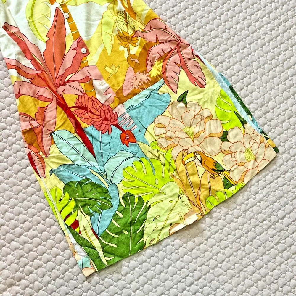 NWOT Farm Rio Floral Midi Shirt Dress Size XS Brazil Size PP Hawaiian Tropical - Image 10