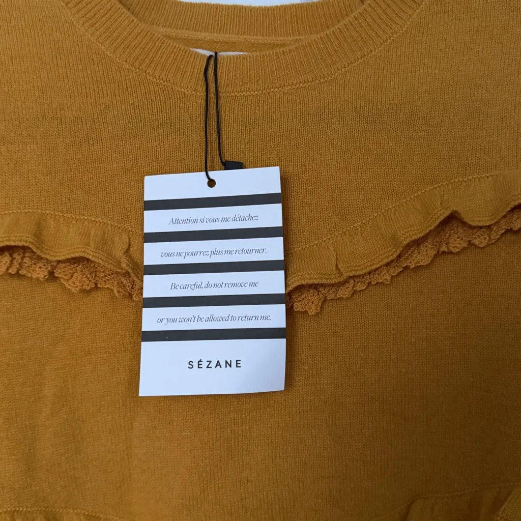 NWT Sezane Andreas Yellow Ruffled Pullover Sweater - Image 3