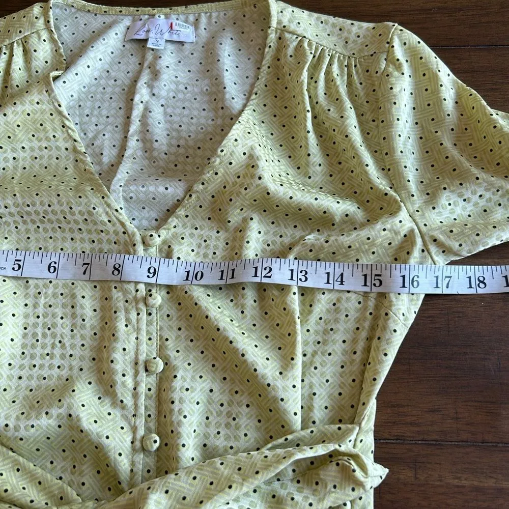 Love Whit by Whitney Port Citron Dot Tie Waist Polka Dot Maxi Dress Size Small Green - Image 10