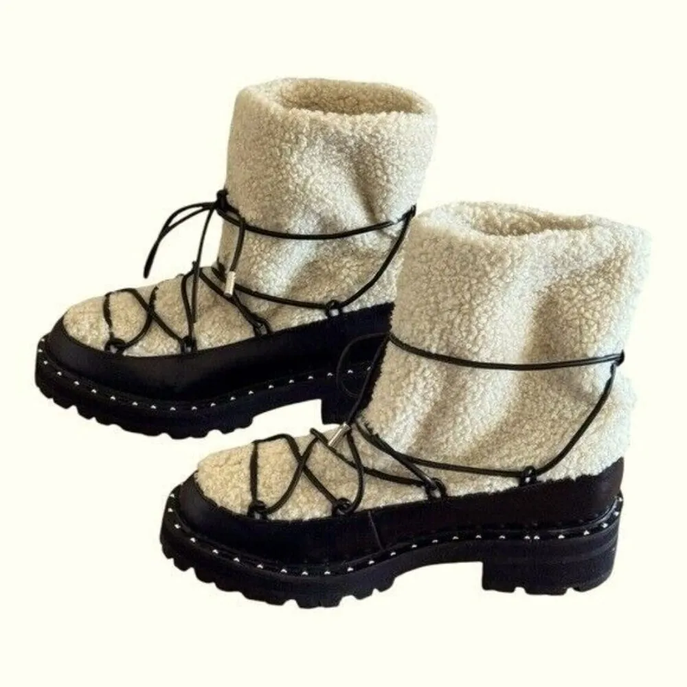 AQUA Fuzz Women’s Leather Lug Sole Sherpa Lace Up Winter Boot Black Size 6.5 - Image 7