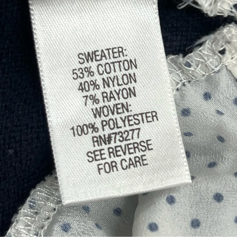 Croft & Barrow large knit Sweater w/built in Polk a dot blouse navy blue white - Image 10