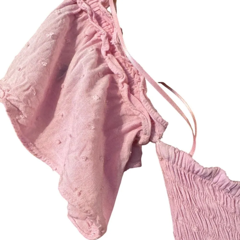 Slate & Willow smocked top swiss dot pink tiered maxi dress XS wedding Guest - Image 8