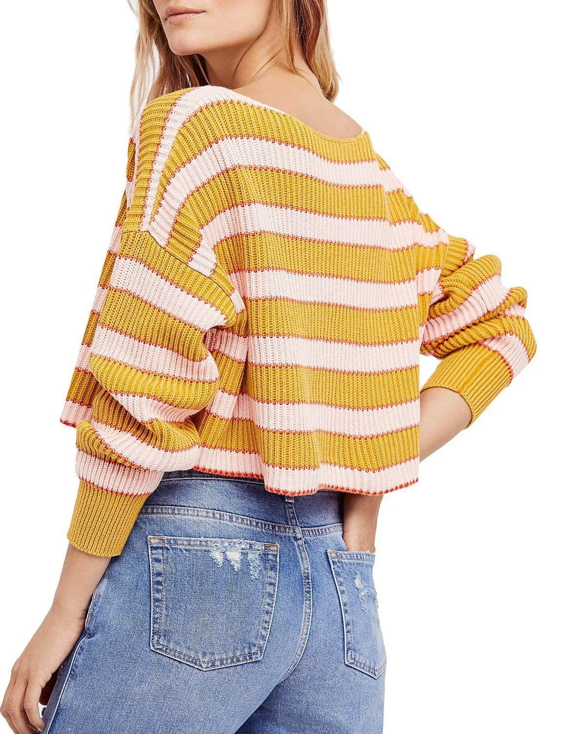 Just My Stripe Yellow Pink Striped Cropped Sweater - Image 2