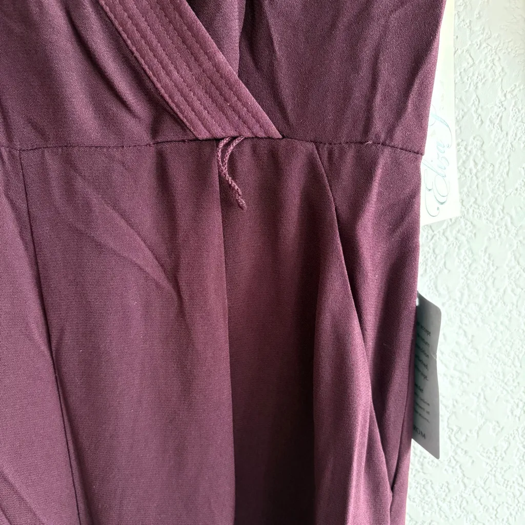 Eliza‎ J Purple Long Sleeve Jumpsuit with V Neck and Relaxed Fit READ - Image 3
