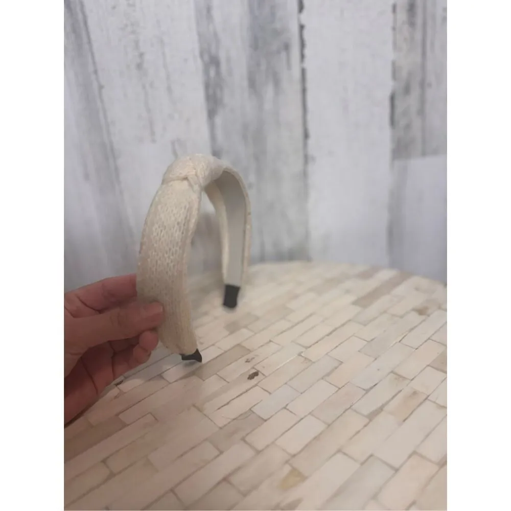 Cream Knit Knot Headband – Boho Chic Hair Accessory White - Image 3
