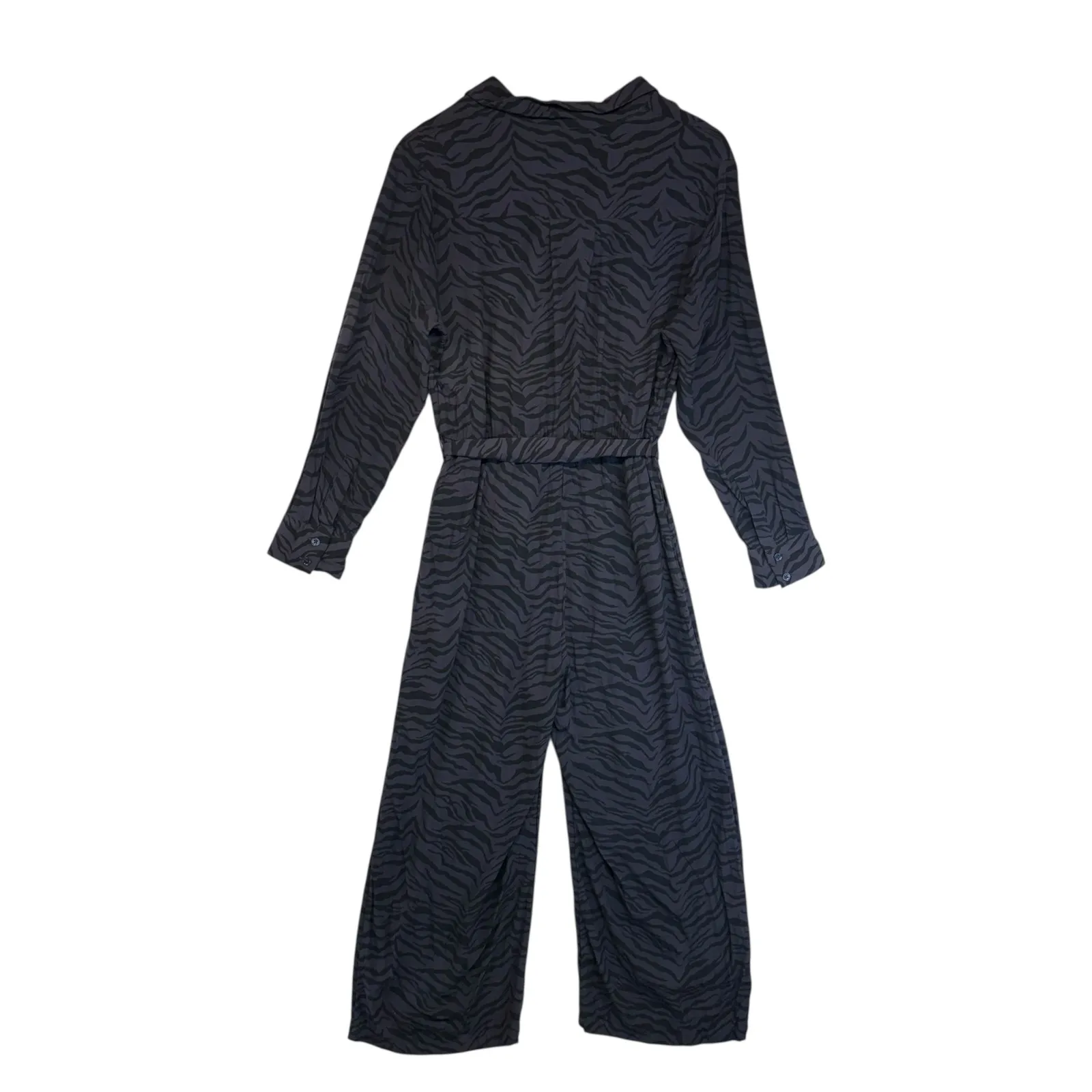 Rails Callan Charcoal Tiger Striped Belted Jumpsuit Wide Leg Cropped Chic L - Image 7