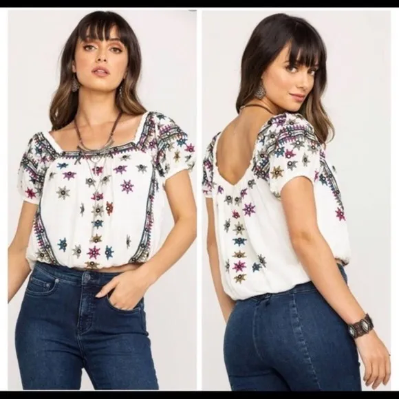 Free People Ivory Aurura Embroidered Peasant Crop Top Sz.XS NWT - Image 2