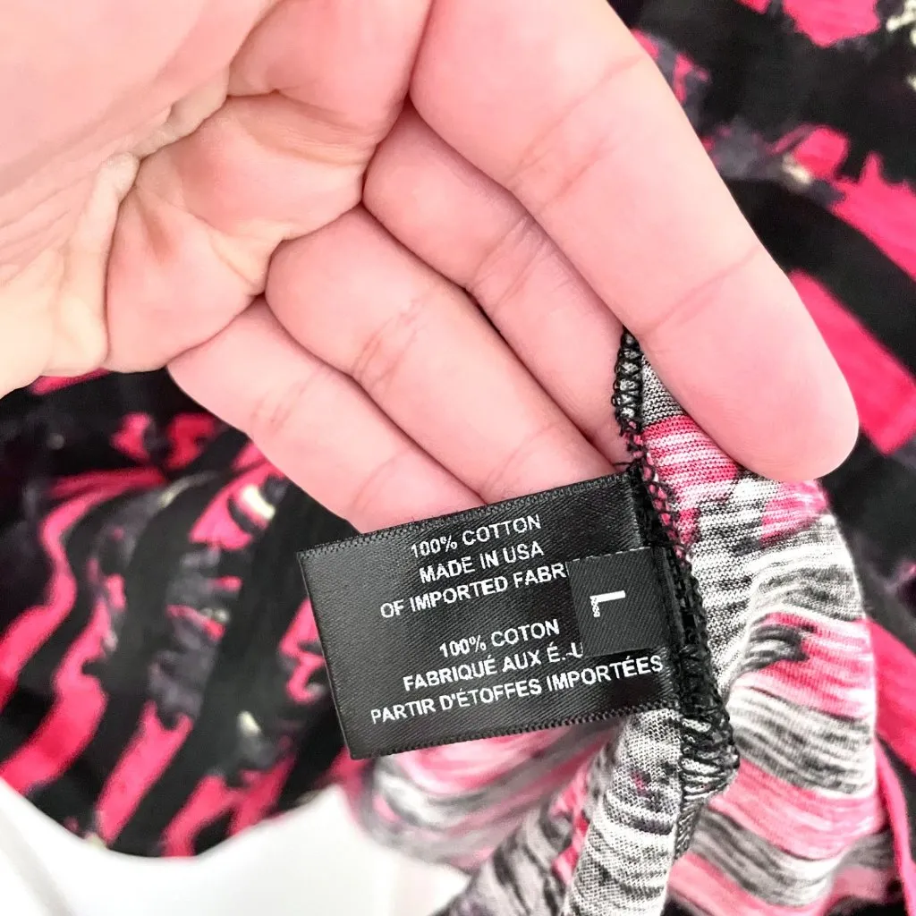 PROENZA SCHOULER Striped Floral Splatter T Shirt In Deep Red Long Sleeve Size L - Image 5