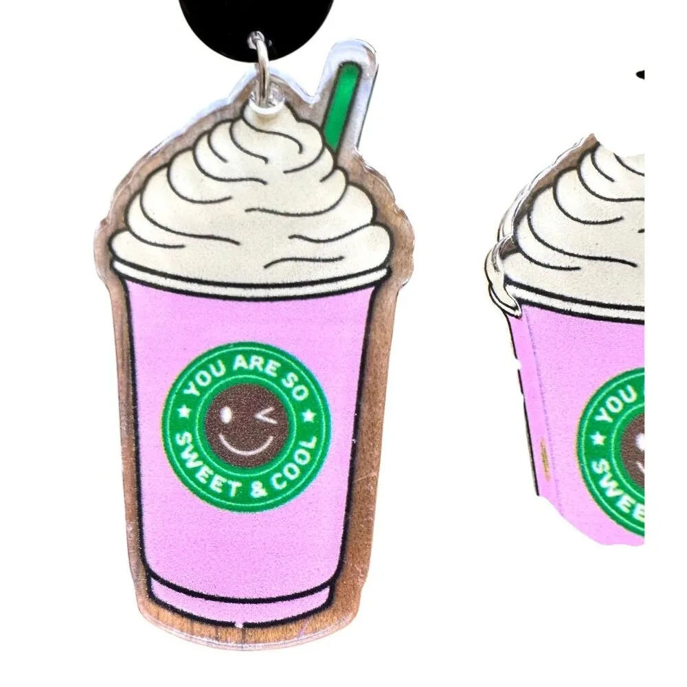 Cappuccino Coffee Earrings Pink Pup Cup Boat Drinks Cruise Vacation Sweet Cool - Image 10