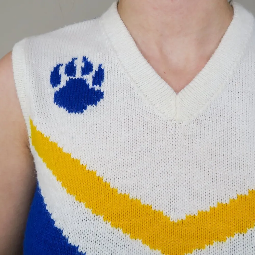 Vintage 70s Varsity Cheerleader Sweater Vest Blue Size XS - Image 4