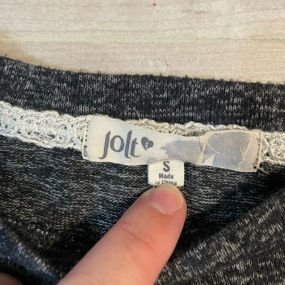 Jolt Dark Gray Cold Shoulder Ruffle Sweater - Soft Material- Size Small - Image 5