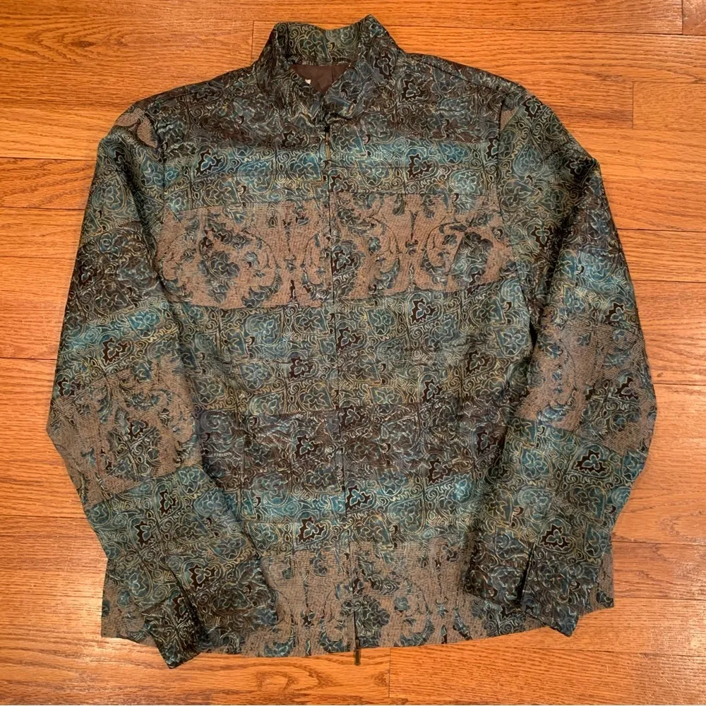 Coldwater Creek Womens Jacket Tapestry Style Patchwork Floral Zip Up S/M Blue - Image 7