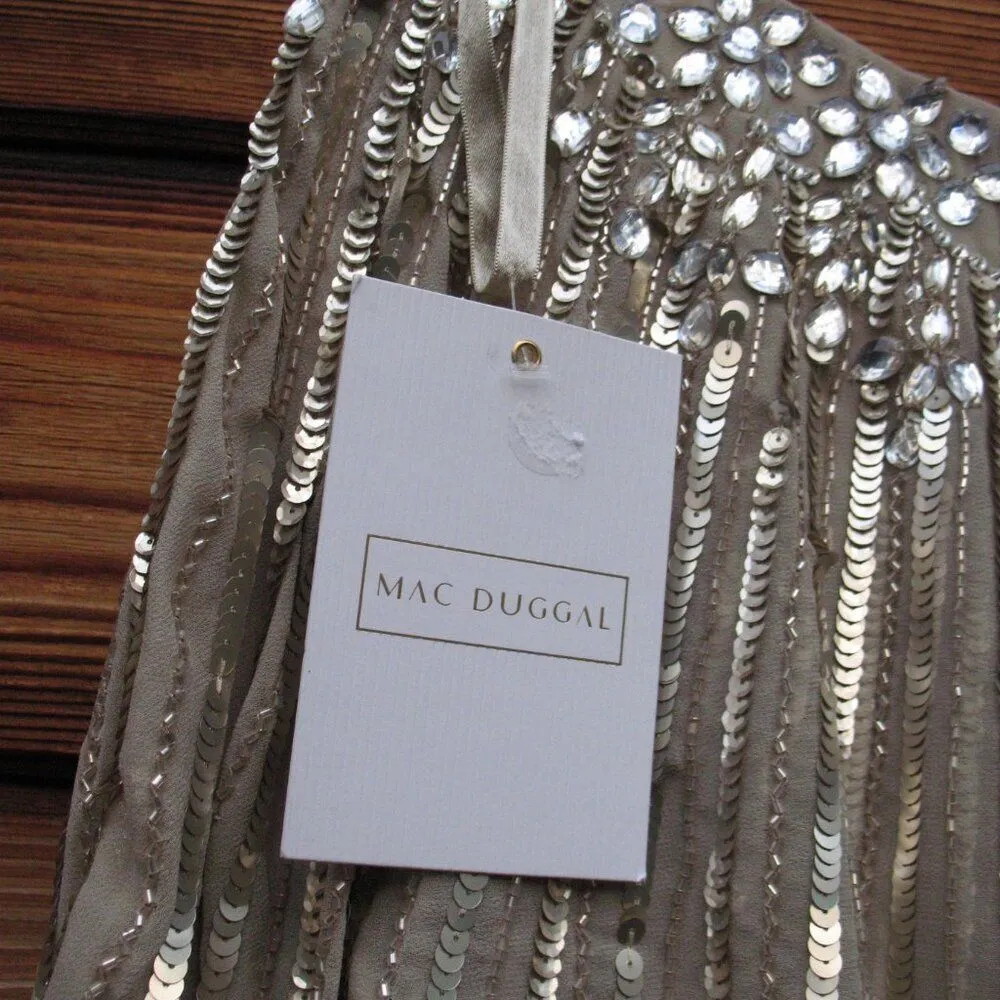 NWT Mac Duggal 93869 Gold Embellished Beaded Column Cape Gown 14 - Image 13