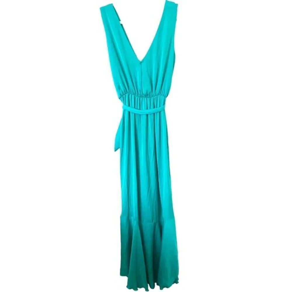 FLOUNCE LONDON Wrap Satin Midaxi Dress‎ Sz 8 Green - Image 5