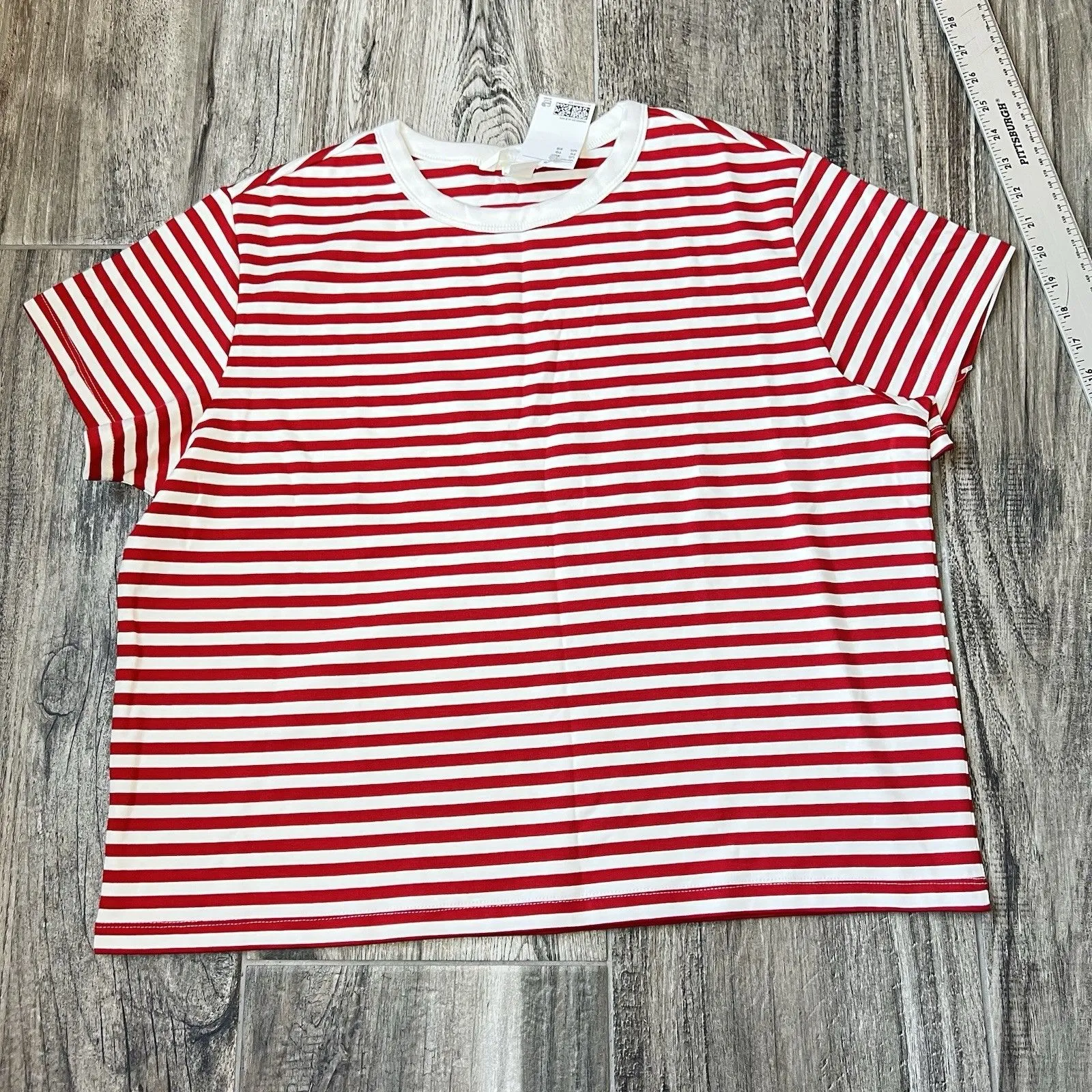 H&M Red & White Classic Striped Women’s Shirt Sz XL  basic everyday wear #88 - Image 9