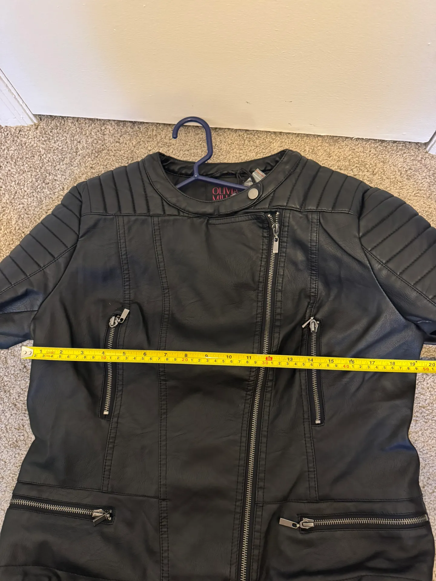 Womens Faux Leather Zip Up Moto Biker Jacket XL - Image 7