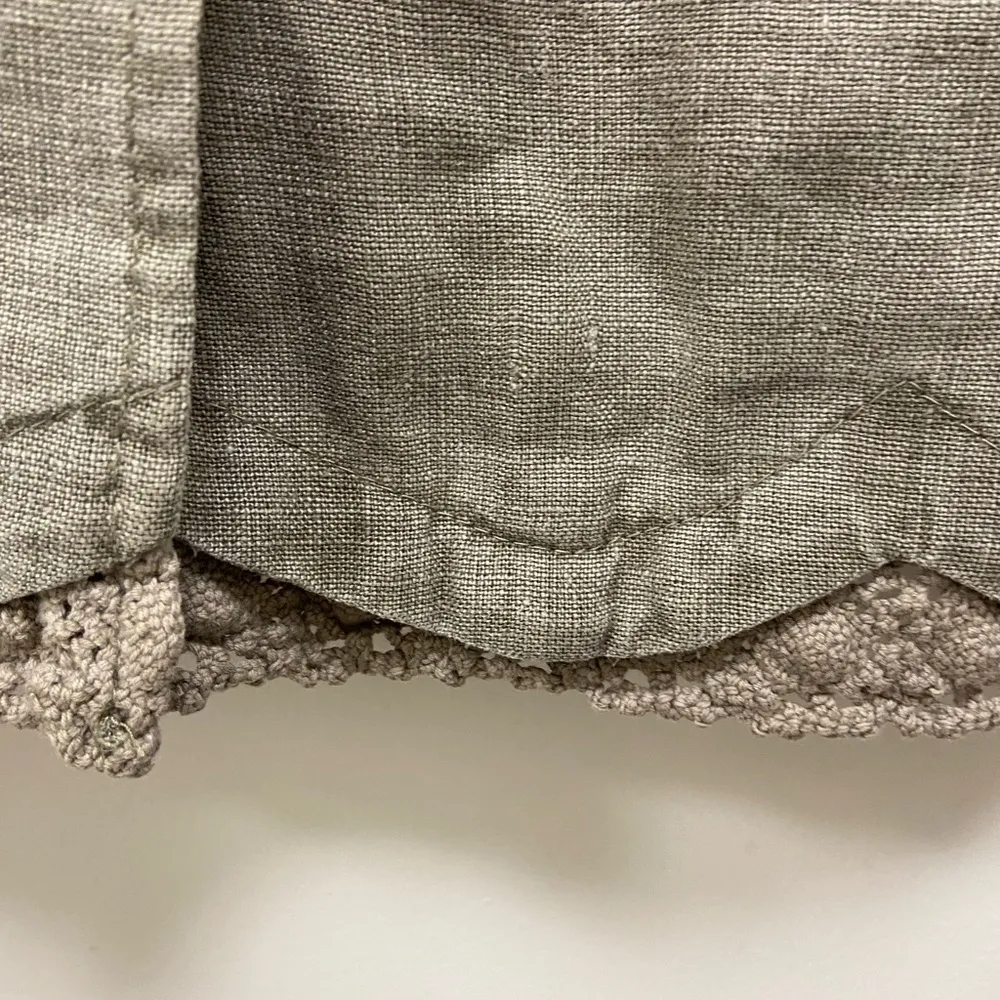 Isabella Bird linen jacket blazer size large khaki olive green with crochet - Image 6