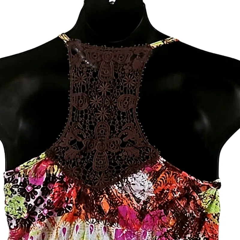 Almost Famous Sleeveless Boho Patchwork Print Top with Crochet Racerback Size XL - Image 5