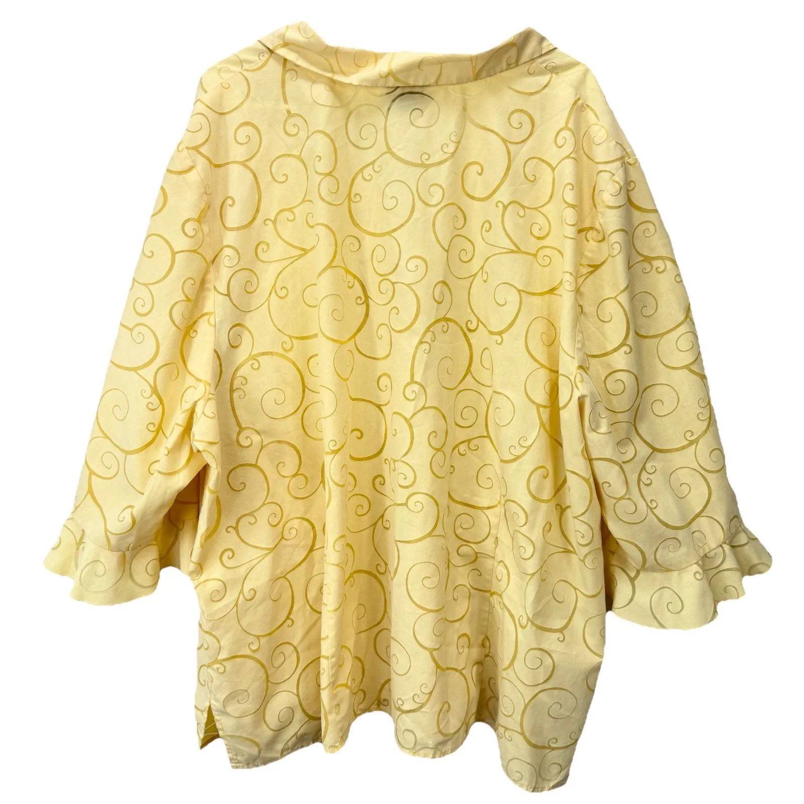 Maggie Barnes Butter Yellow Scroll Flare Ruffle Sleeve Button Up‎ Blouse Size 4X - Image 8