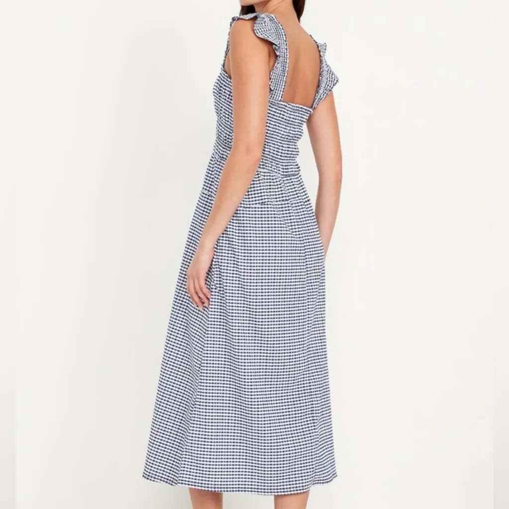 Old Navy Blue and White Gingham Midi Dress - Image 2