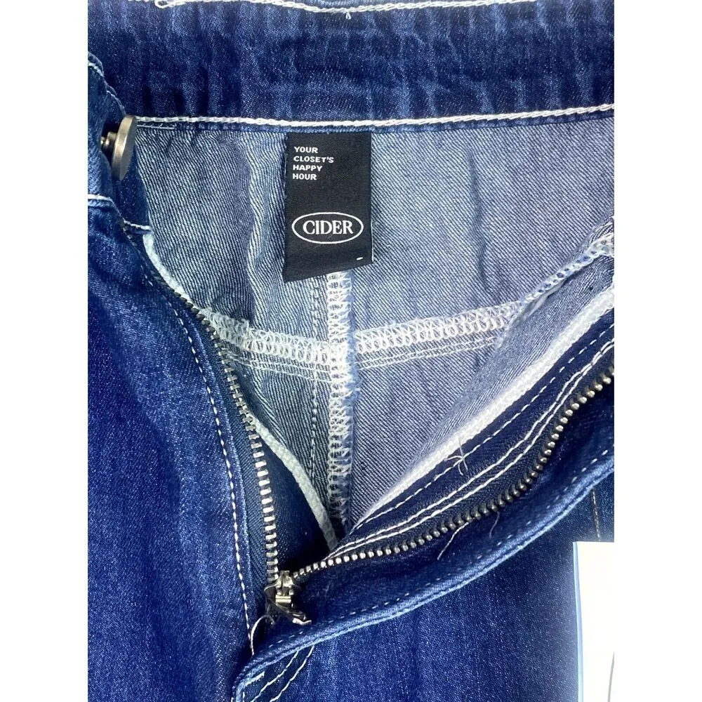 Cider NWT Cotton Dark Wash Back Heart Shape Patch High Rise Shorts Small Blue #3145 - Image 6