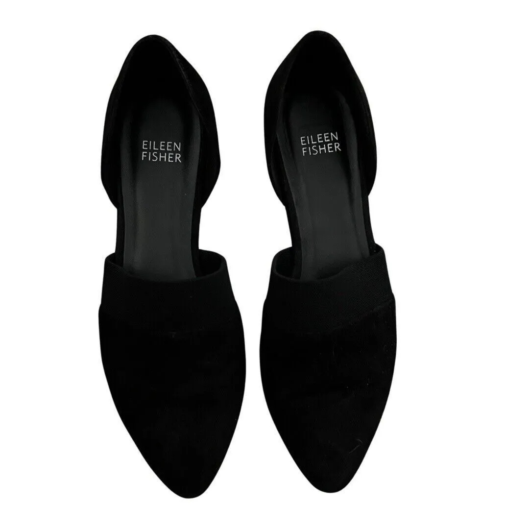 Eileen Fisher Shoes Womens 7 Black Suede Flute Pointed Toe d'Orsay Flats Classic - Image 3