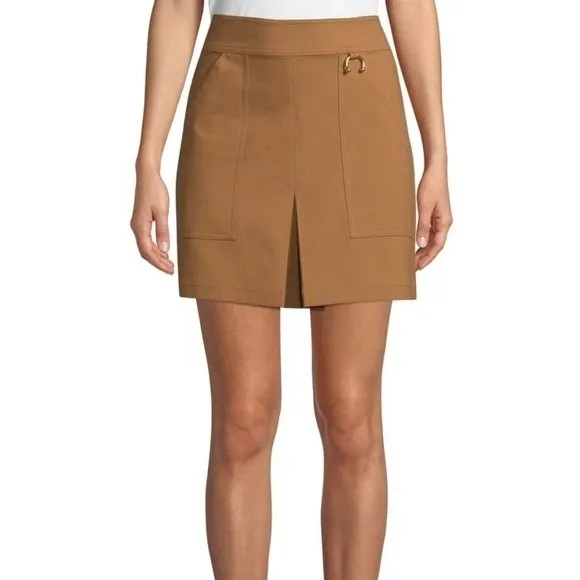 ALC Womens size 8 Brown Mini Dane A Line Skirt Back Zip Oversized Pockets Cotton - Image 17