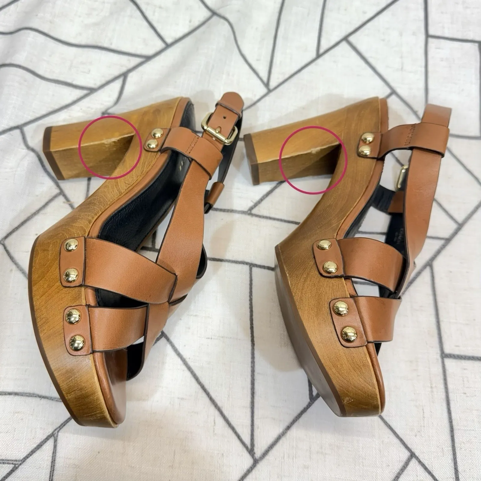 Coach Adessa Sz 7M Womens Studded Wood Clog Sandals Brown Leather 70s 80s Vibe - Image 12
