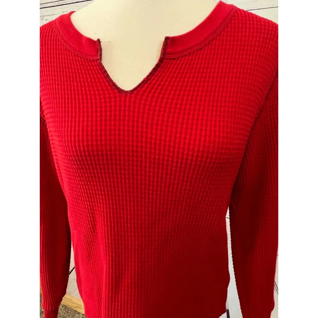 Madewell long sleeve thermal shirt‎ Red waffle knit Vneck Christmas Small Blouse - Image 2