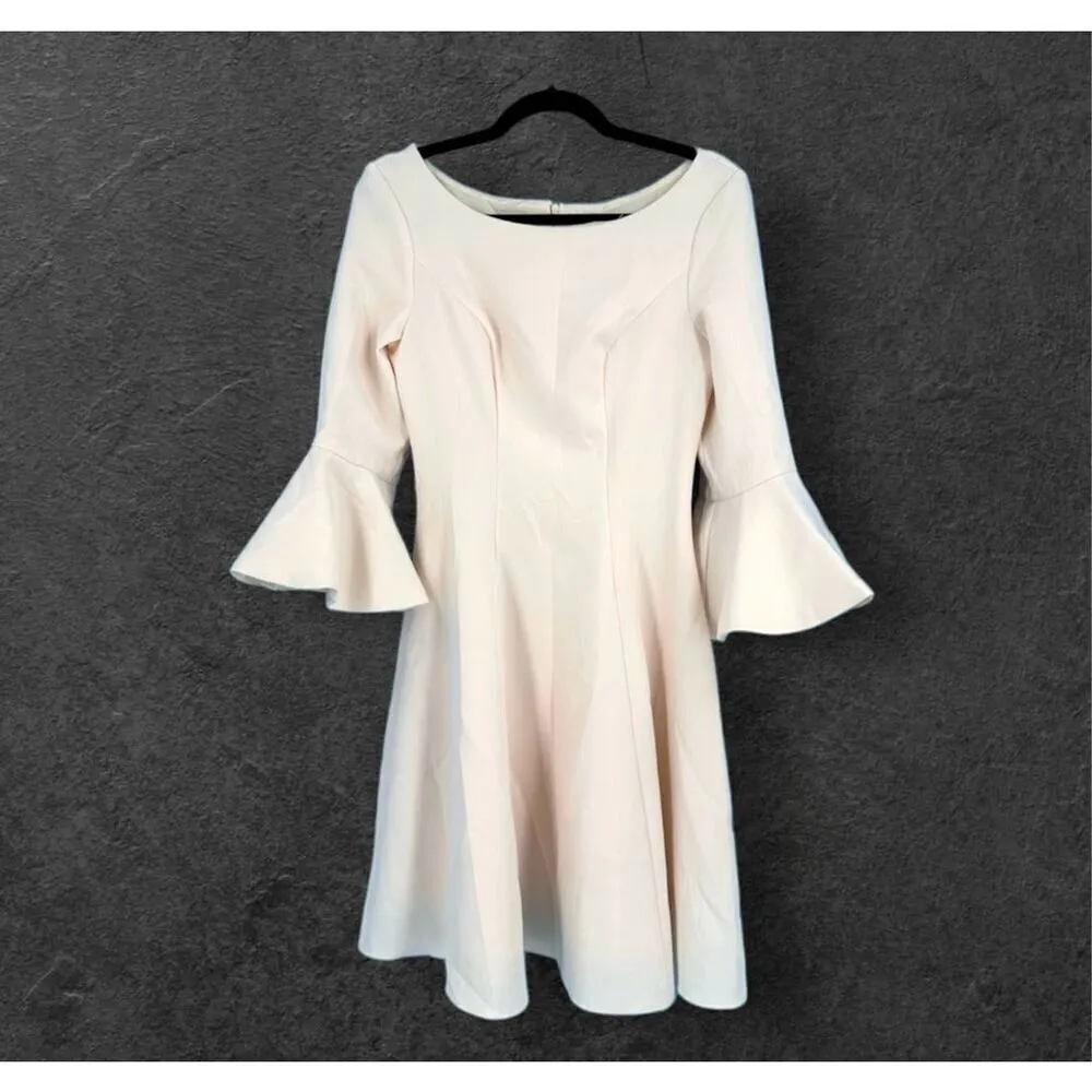 Metisu‎ Women's Bell Sleeve Boat Neck Lined Satin Sheath Dress Cream Size Medium - Image 2