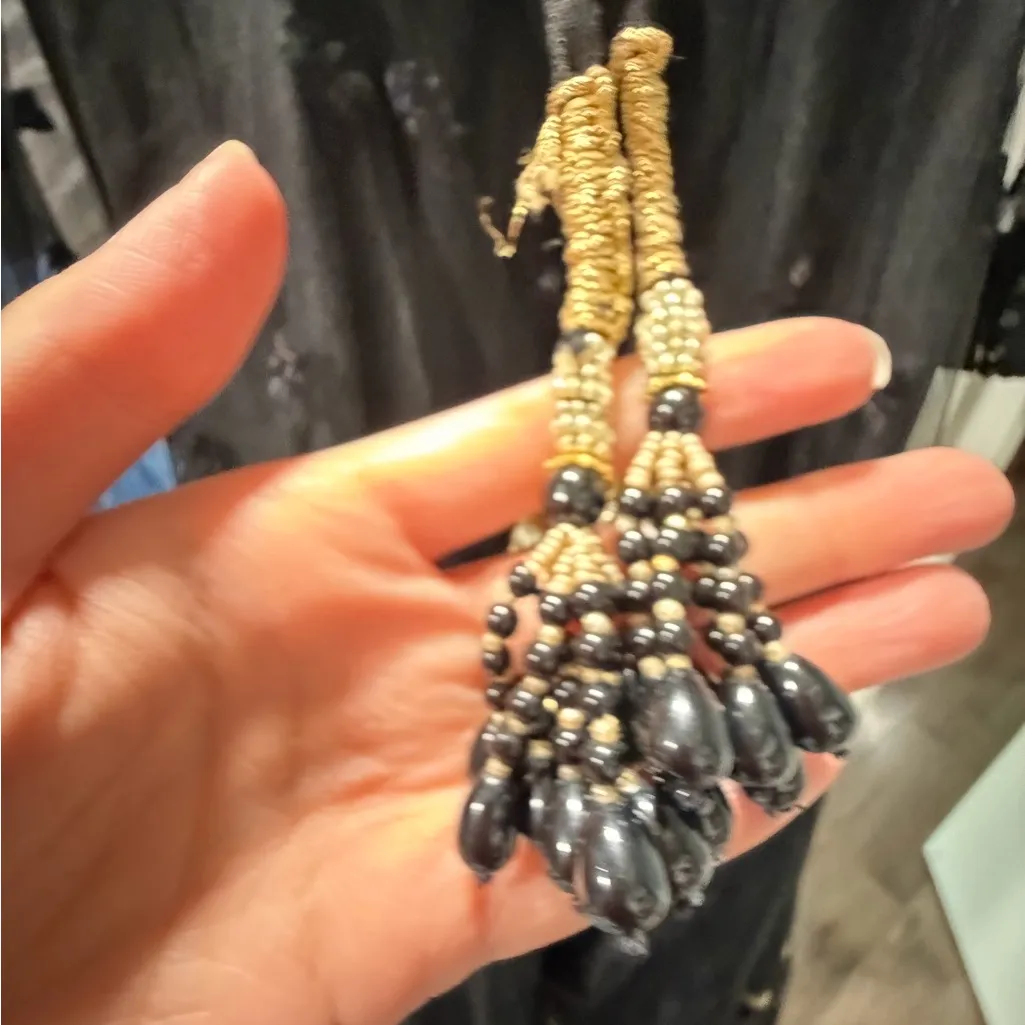 Pakistani Designer Black Dress Gown with Gold Accents - Image 6