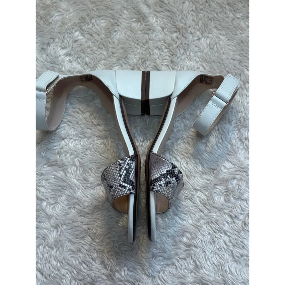 Clarks Caroleigh Anya Heeled Sandals Size 6.5 Brown White Snakeskin Print Ankle - Image 3