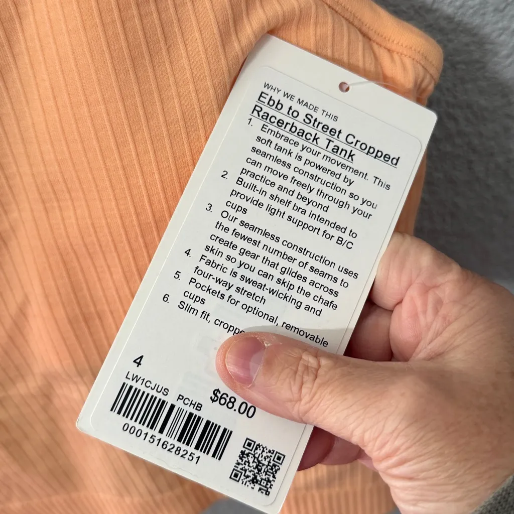 Lululemon Ebb to Street Cropped Tank size 4 in peach Bellini - Image 4