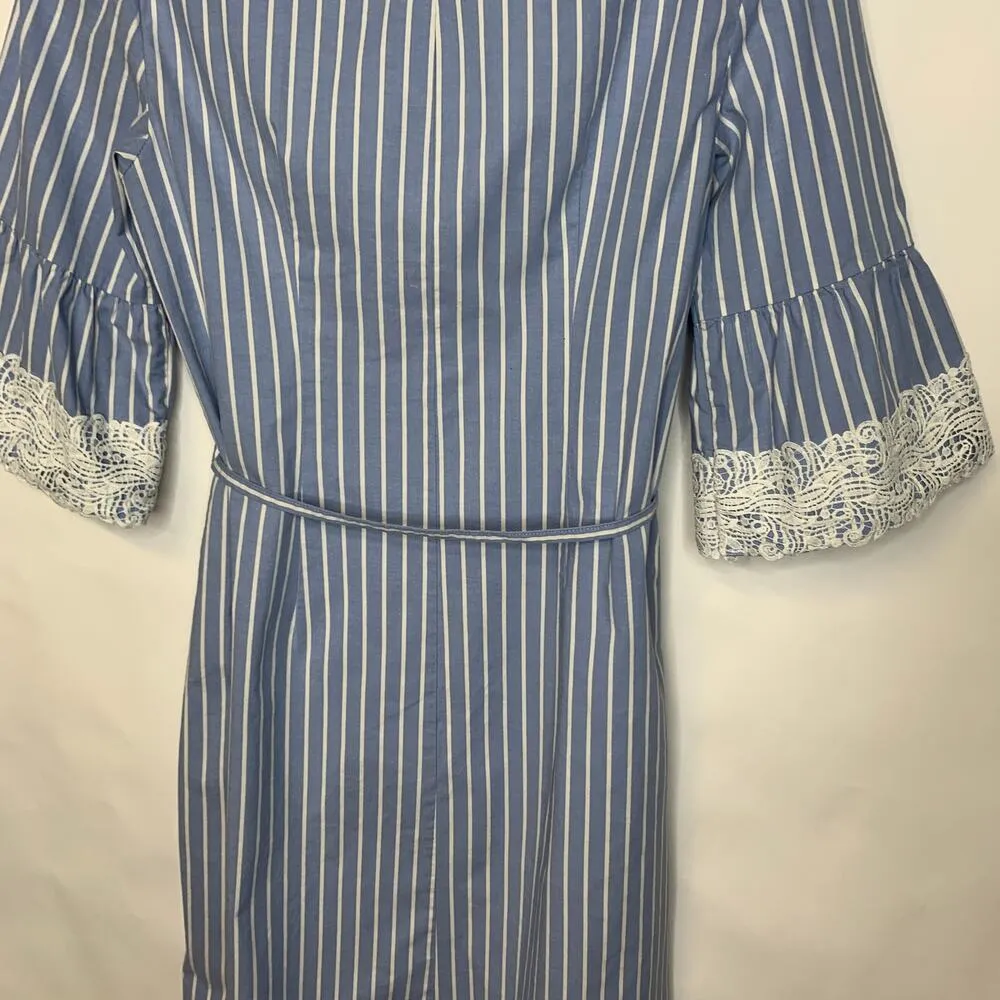 Westport Blue White Stripe Dress Lace Trim Sz 8 - Image 7