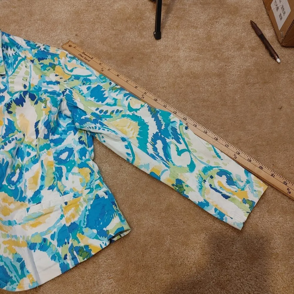 Coldwater Creek Size PS Petite Small Yellow Blue Green WaterColor Blazer Jacket - Image 3