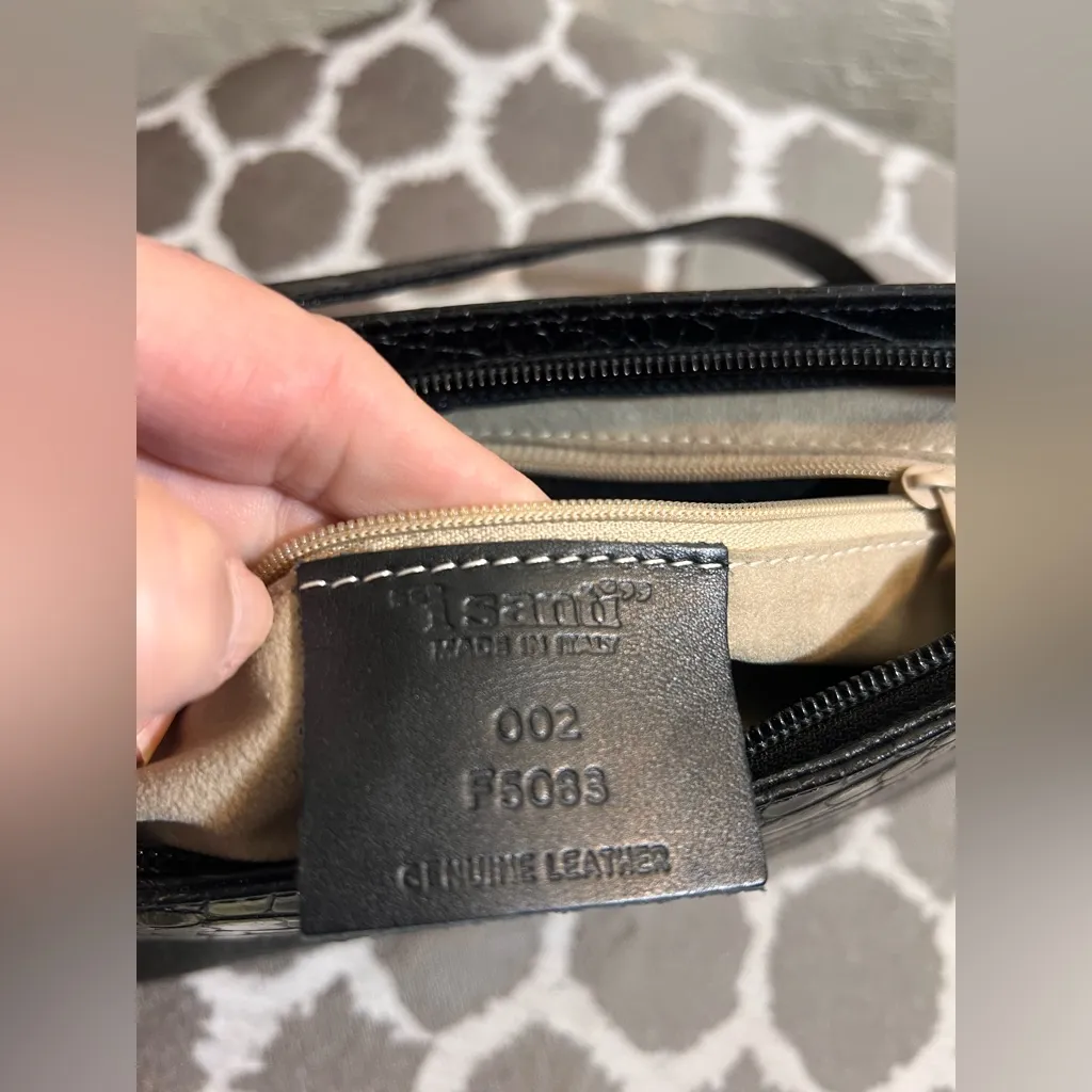 Black Croc Embossed I Santi Leather Shoulder Bag Italy classic minimalist luxury - Image 16