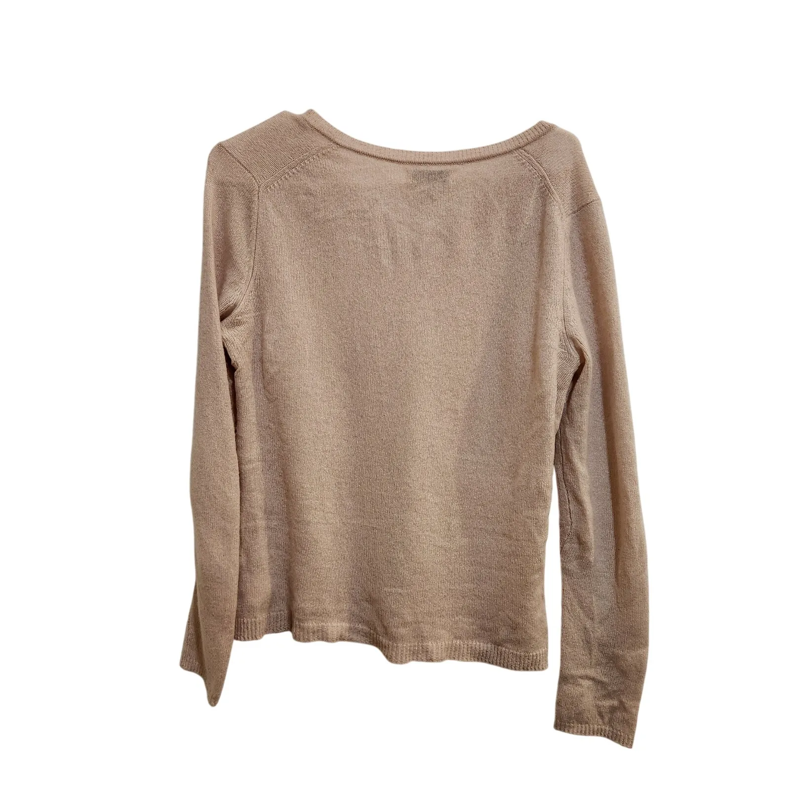 Adrienne Vittadini Beige Knit Cozy Casual Pullover V-Neck Cashmere Sweater Small - Image 2