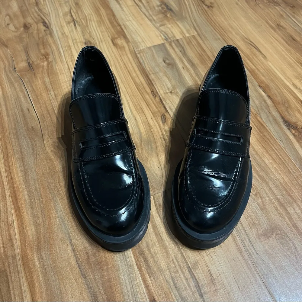 Chunky Black Penny Loafers Platform Flats Shoes EU 39 Women 8 Emo Goth Y2K - Image 2