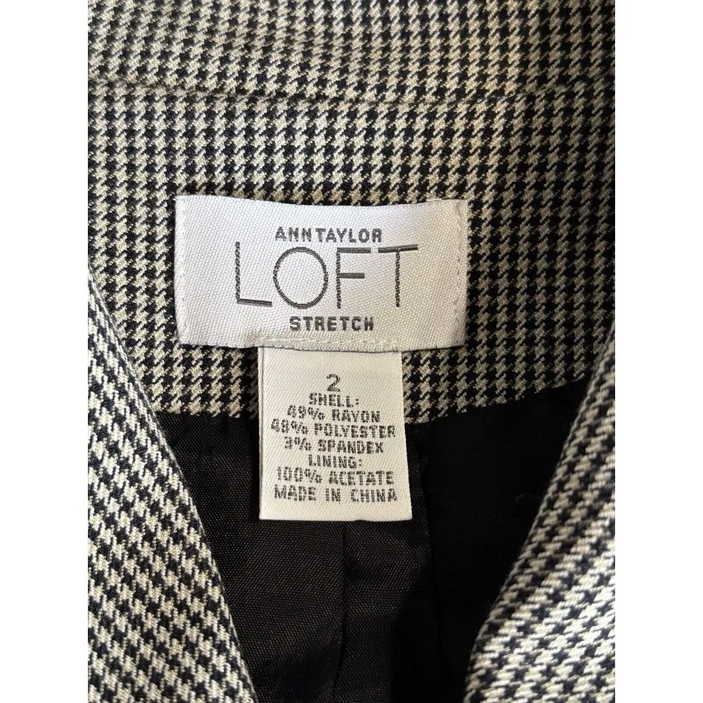 Ann Taylor LOFT‎ Collar V-Neck Black/White Tiny Houndstooth Button Blazer Sz 2 - Image 5