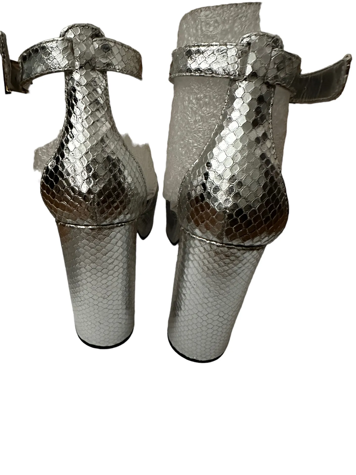 SNAKE EMBOSSED PLATFORM HIGH BLOCK HEEL SANDALS size 7.5 - Image 5